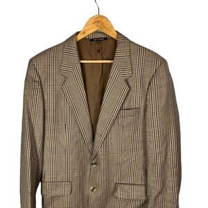 Luciano Mens Blazer Small Glen Check Brown France Wool 2 Button Vintage